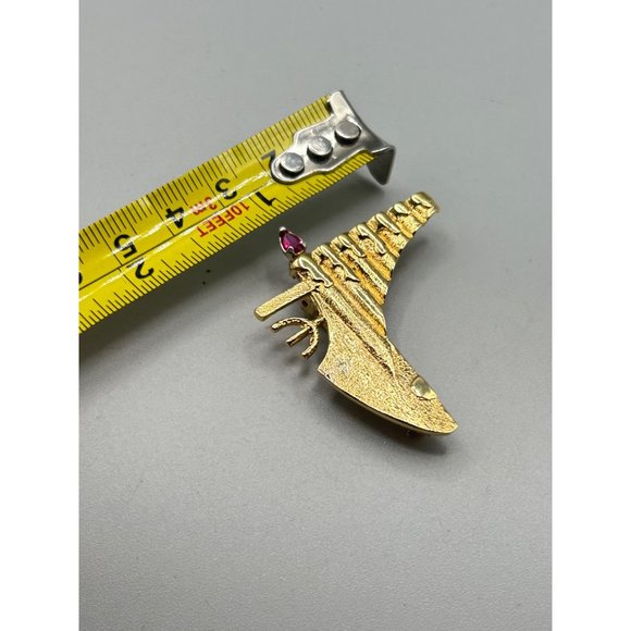Vintage Menorah Pin Brooch Gold over Sterling Silver with Ruby Flame Modernist - Picture 10 of 11